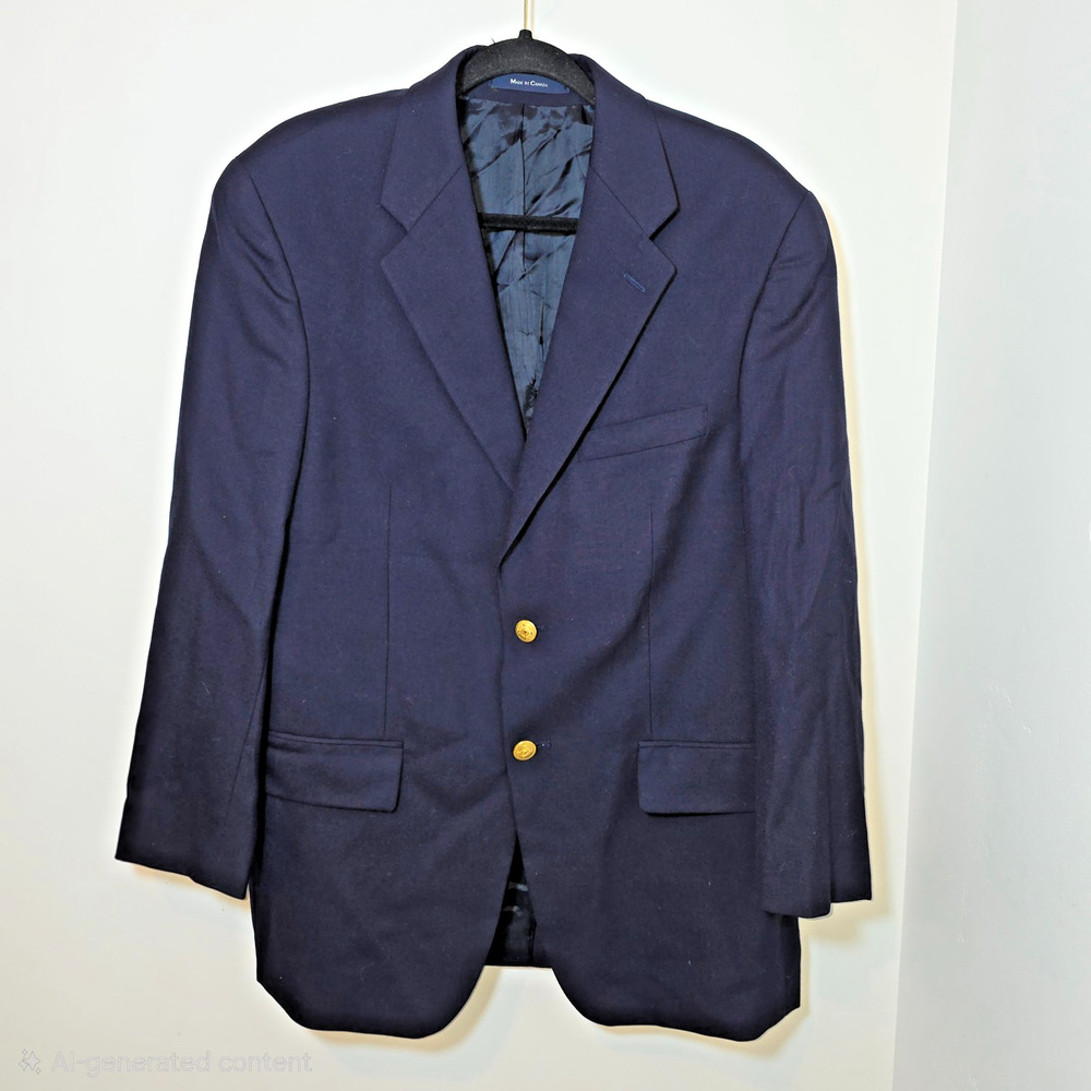 Chaps Ralph Lauren Blazer Mens 44R Navy Wool Gold Crest Buttons Classic Jacket